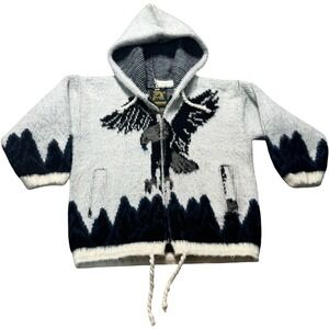 Ruminahui Wool Eagle Hooded Zip Sweater Jacket Gray Blue Kids Sz S Ecuador